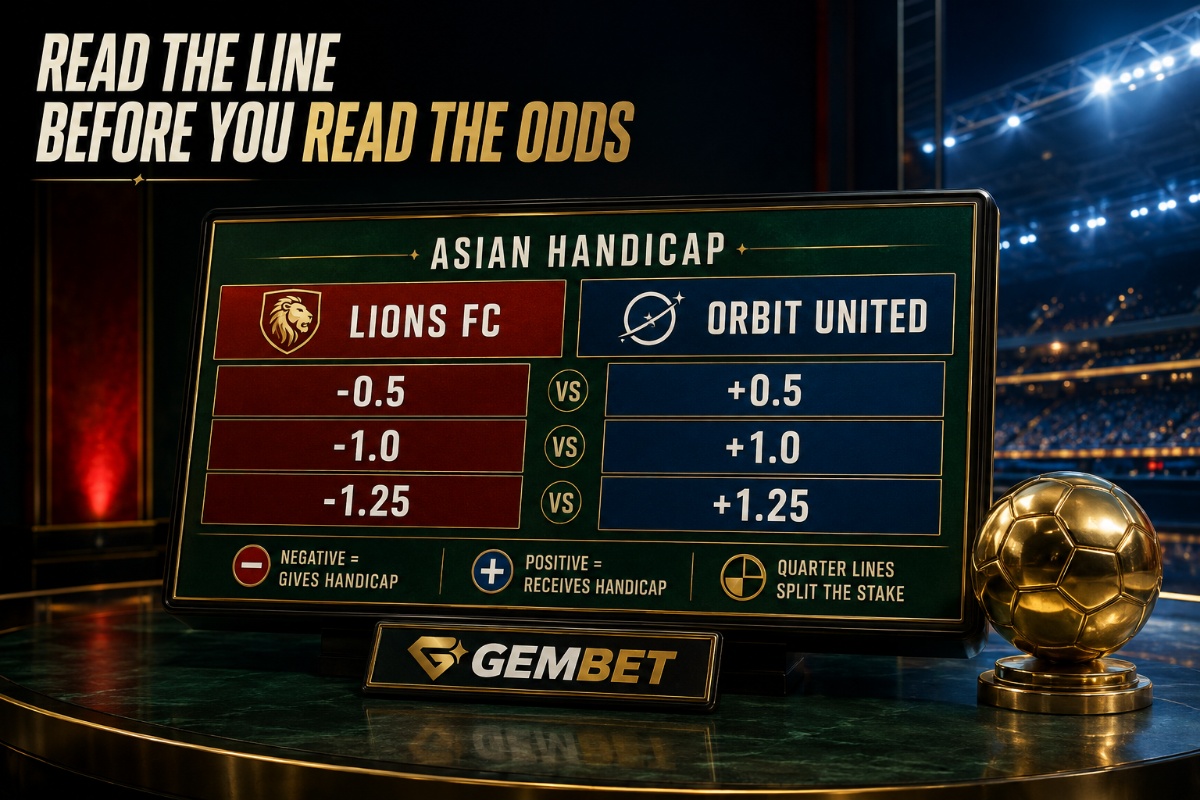 Asian handicap betting football lines showing positive and negative handicaps