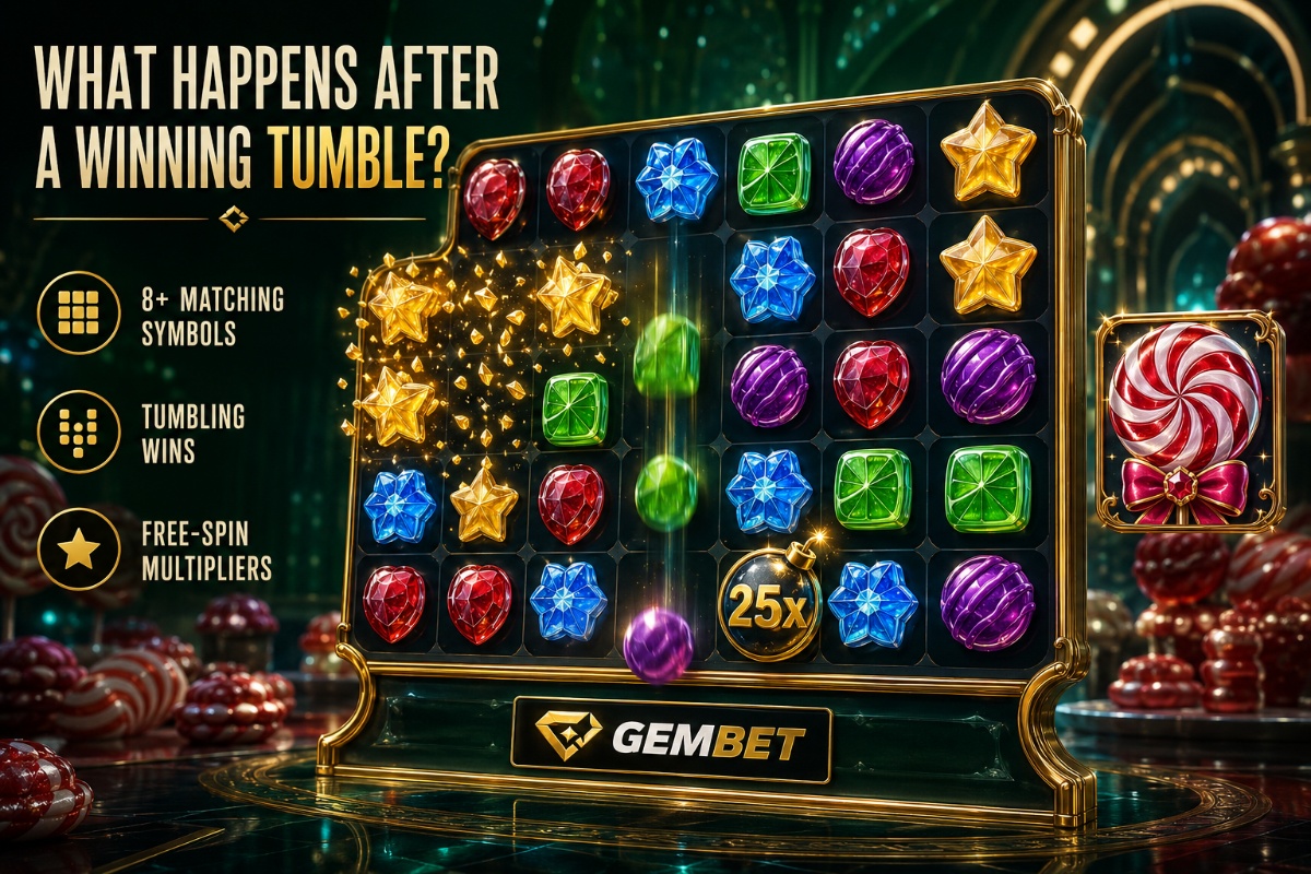 Sweet Bonanza slot showing tumbling symbols, free spins and multiplier bombs