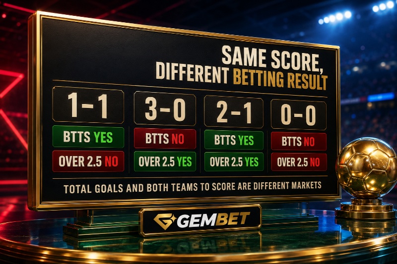 BTTS betting compared with Over 2.5 goals using football score examples